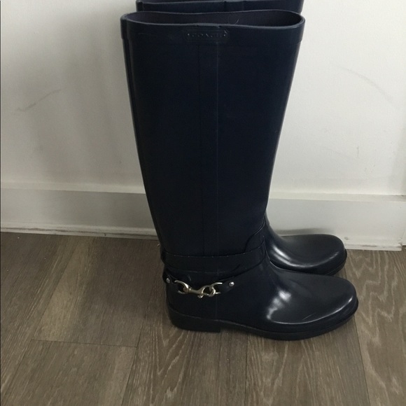 Coach Rubber Blue Long Rain Boots Size 9 B $80 - Picture 5 of 8